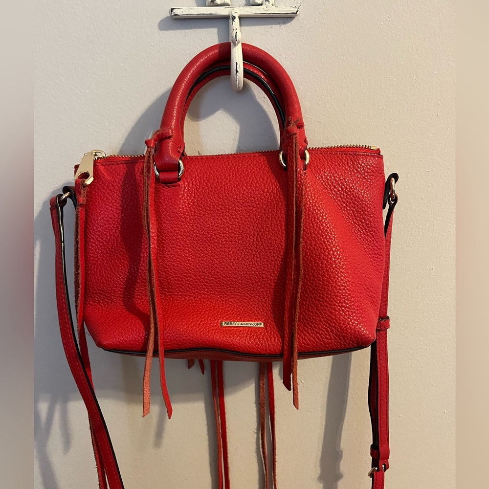 Rebecca Minkoff Leather Micro Moto Satchel Purse Red Tassels - Picture 7 of 14